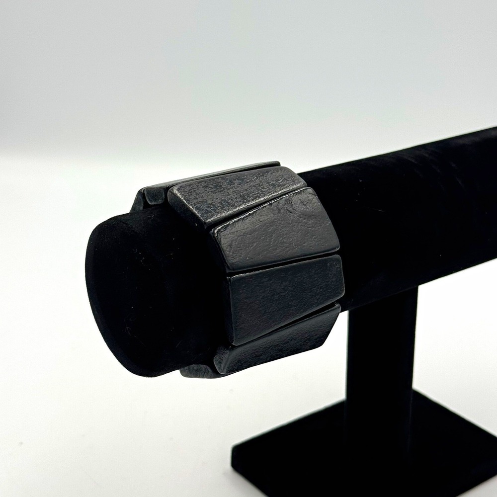 Black Wood Wide Chunky Stretch Bangle Bracelet, No Clasp, No Stone